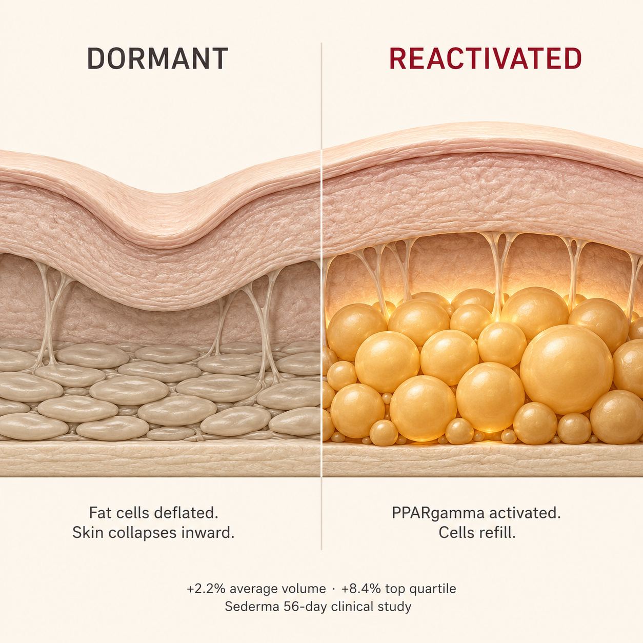 Fat cells dormant vs reactivated under the eye